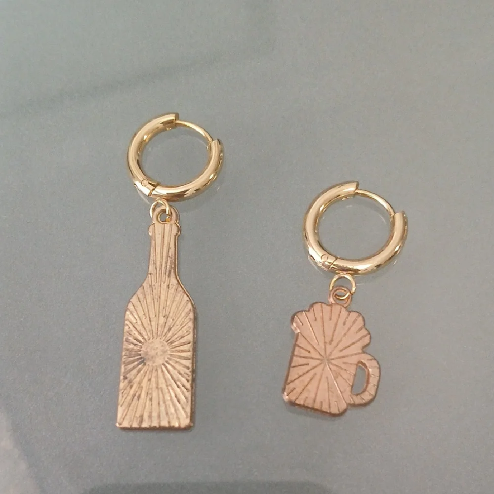 Handmade Gold and Orange Beer Bottle and Mug Earrings